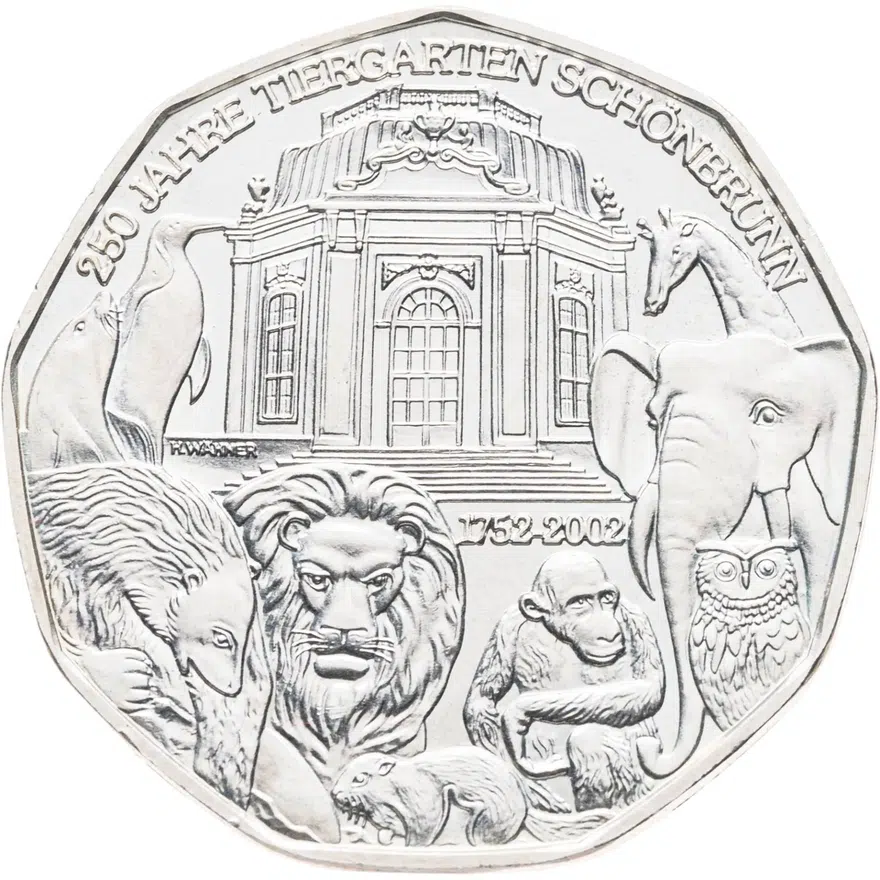 Австрия 5 евро (euro) 2002  250 лет Шёнбруннскому зоопарку