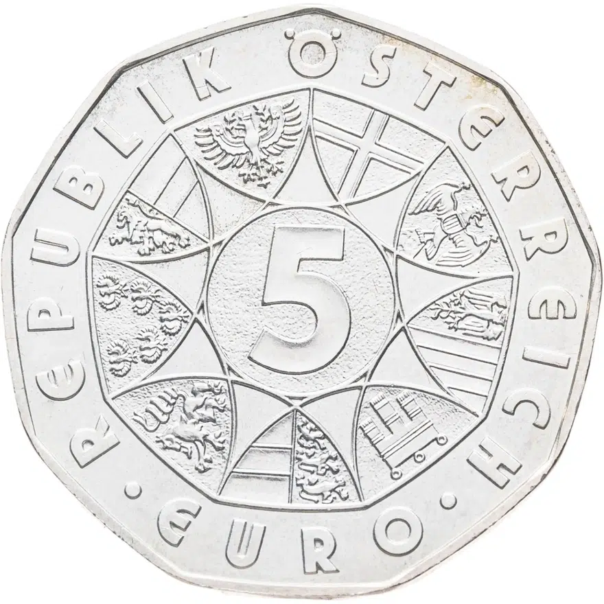 Австрия 5 евро (euro) 2002  250 лет Шёнбруннскому зоопарку, реверс