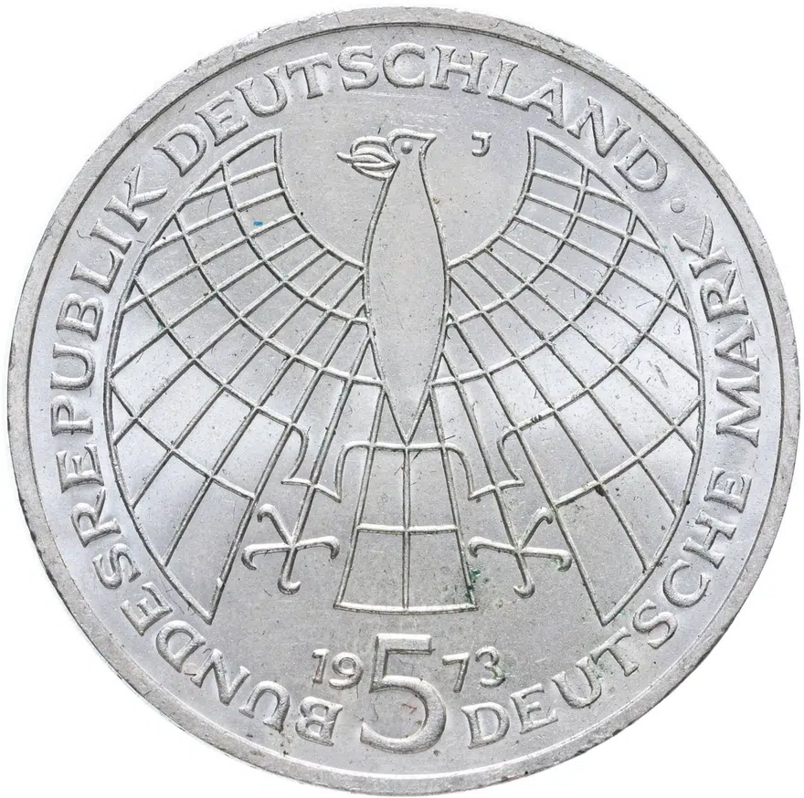 Германия 5 марок (deutsche mark) 1973  500 лет со дня рождения Николая Коперника