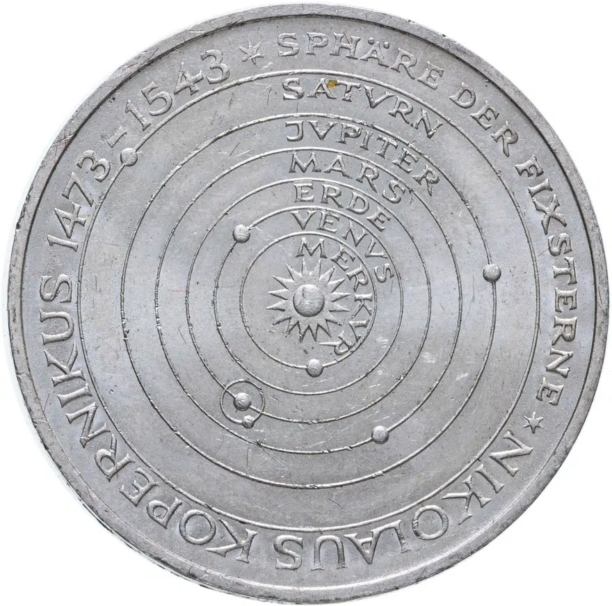 Германия 5 марок (deutsche mark) 1973  500 лет со дня рождения Николая Коперника, реверс