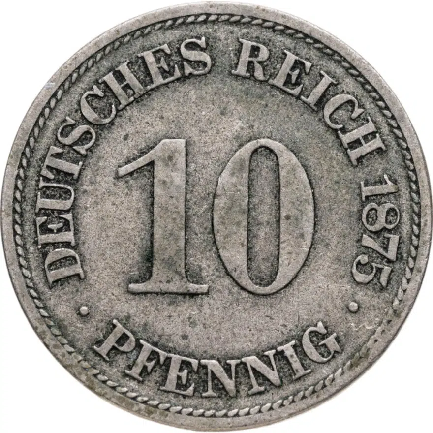 Германия 10 пфеннигов (pfennig) 1875 E  знак монетного двора: "E" - Дрезден, аверс
