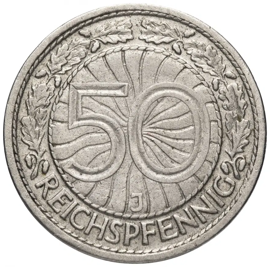 Германия 50 рейхспфеннигов (reichspfennig) 1928 J, реверс