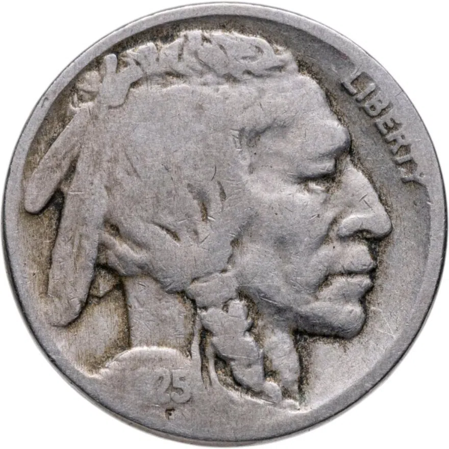 США 5 центов (cents) 1925  Buffalo Nickel Без отметки монетного двора, реверс
