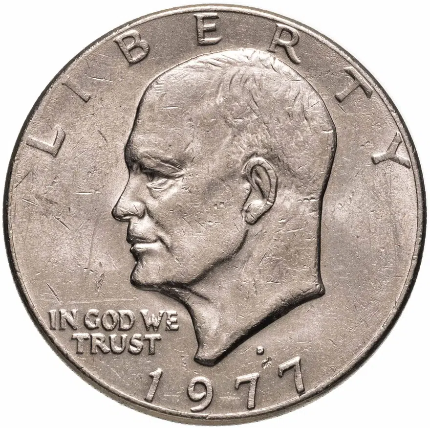 США 1 доллар (dollar) 1977 D доллар Эйзенхауэра знак монетного двора "D" - Денвер, аверс