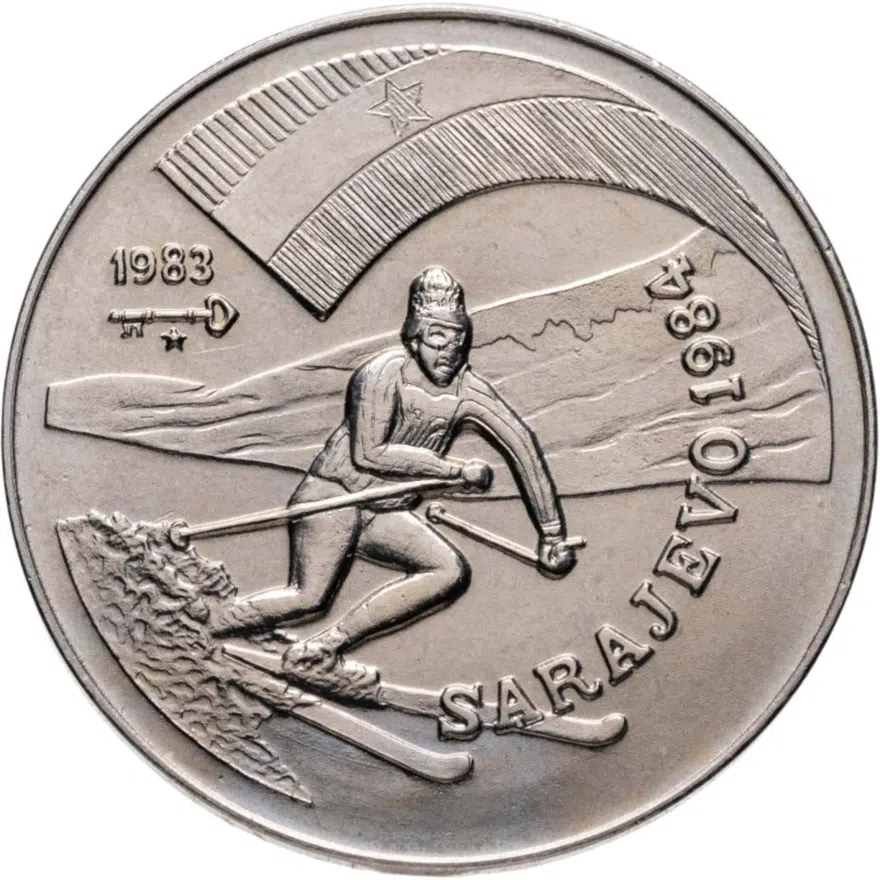 Куба 1 песо (peso) 1983  XIV зимние Олимпийские игры, Сараево 1984 - Горнолыжник, аверс