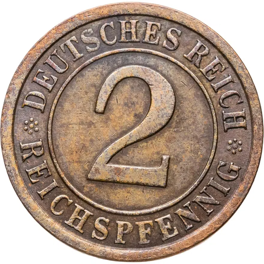 Германия 2 рейхспфеннига (reichspfennig) 1925 A  знак монетного двора "A" — Берлин