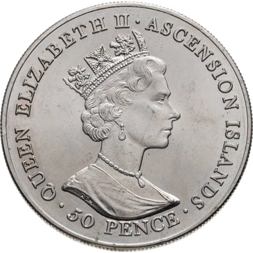 Остров Вознесения 50 пенсов (pence) 2001 "75 лет со дня рождения Королевы Елизаветы II", реверс