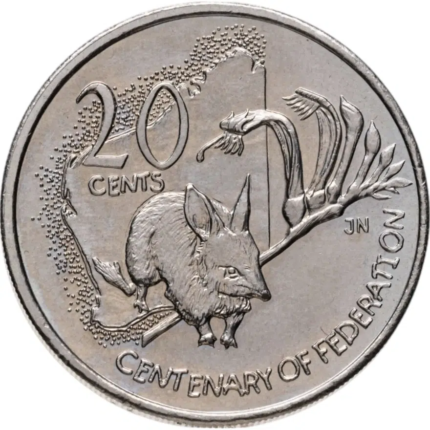 Австралия 20 центов (cents) 2001  Столетие Федерации - Западная Австралия