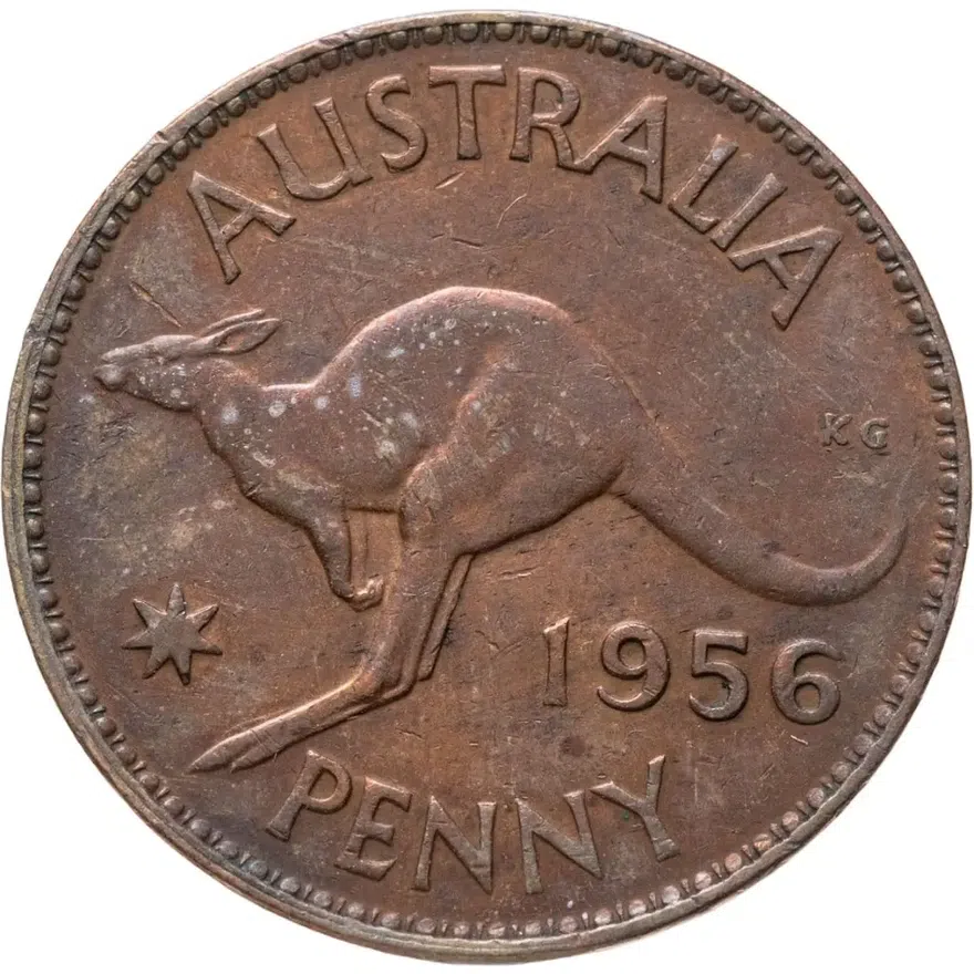 Австралия 1 пенни (penny) 1956   Без точки после "PENNY" - Монетный двор Мельбурна, аверс