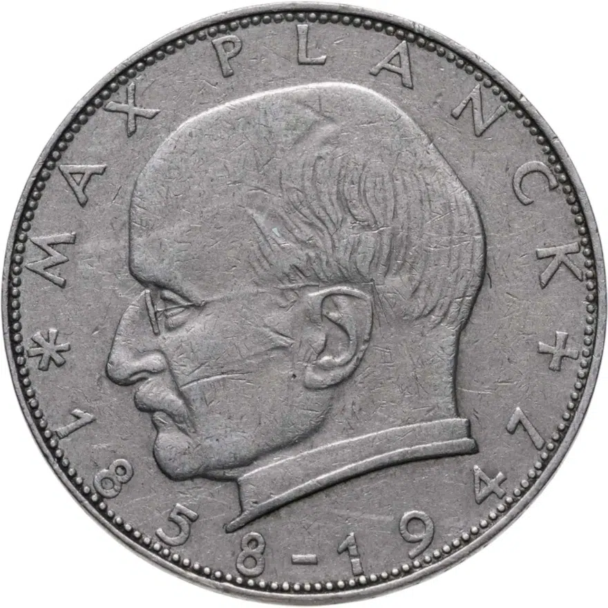 Германия (ФРГ) 2 марки 1958 Макс Планк знак монетного двора: "G" - Карлсруэ, реверс