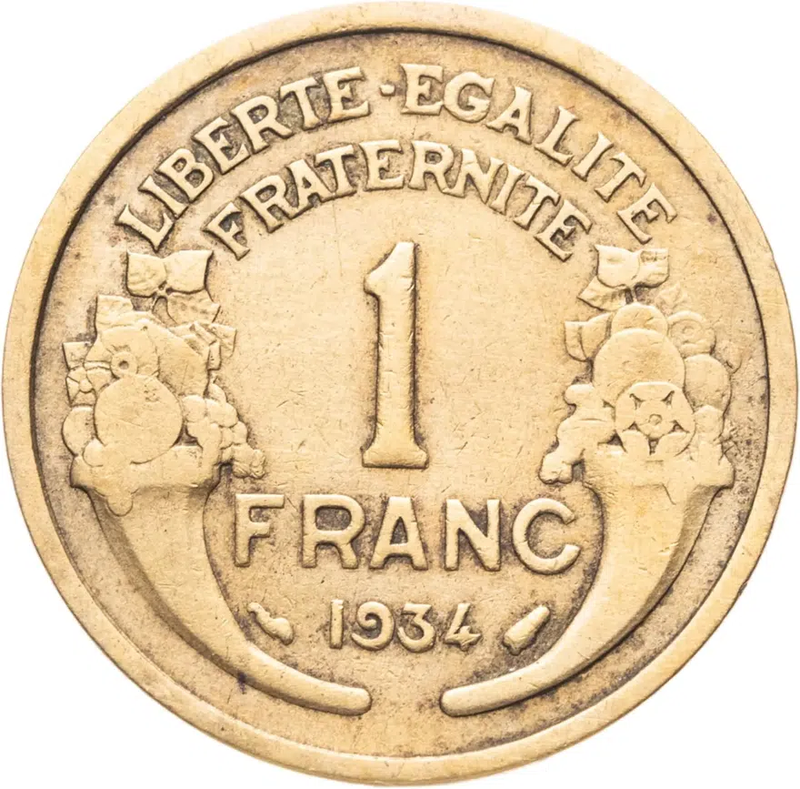 Франция 1 франк (franc) 1934, реверс