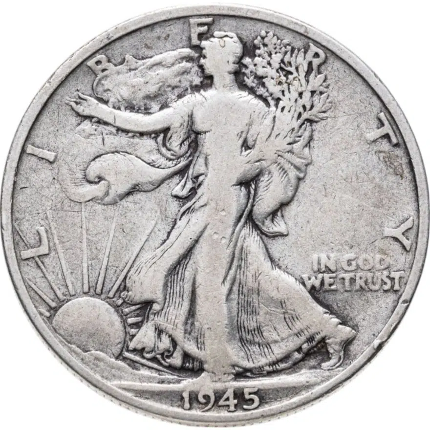 США 50 центов 1945 Walking Liberty Half Dollar знак монетного двора: "S" - Сан-Франциско