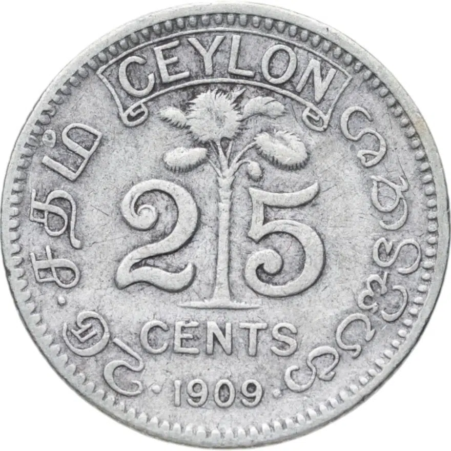 Цейлон 25 центов (cents) 1909