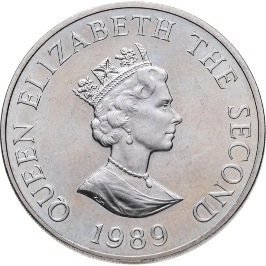 Олдерни 2 фунта (pounds) 1989 "Королевский визит", реверс