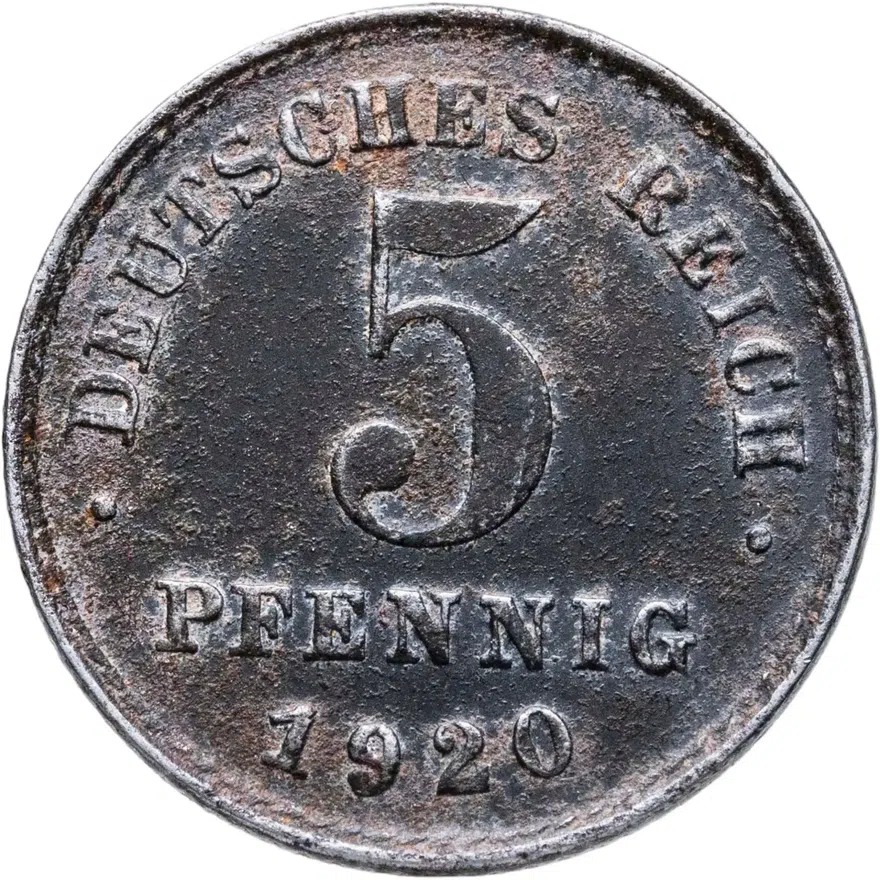 Германия 5 пфеннигов (pfennig) 1920 D, аверс
