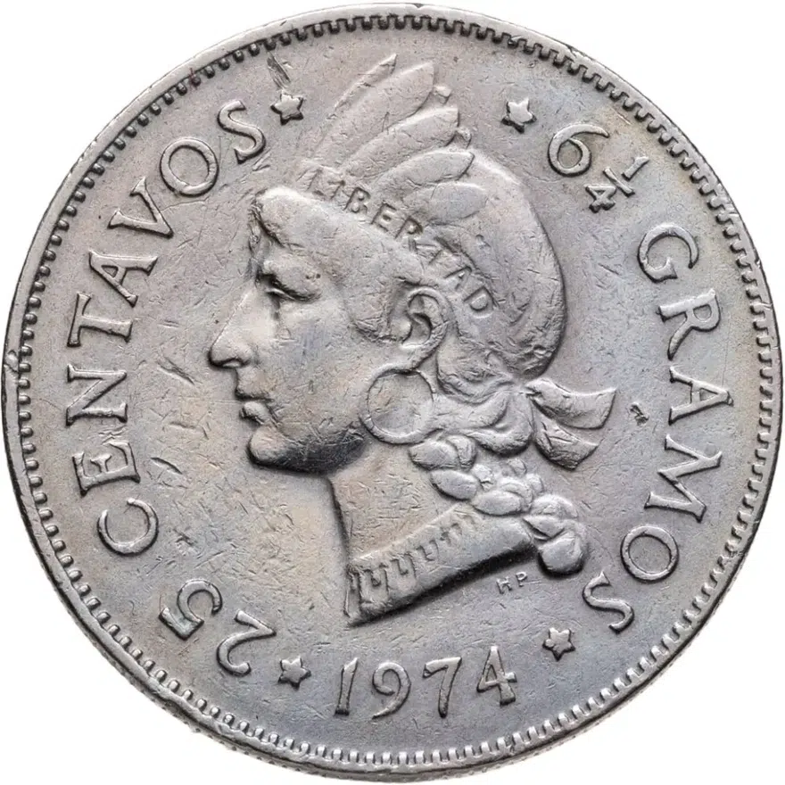 Доминикана 25 сентаво (centavos) 1974, реверс