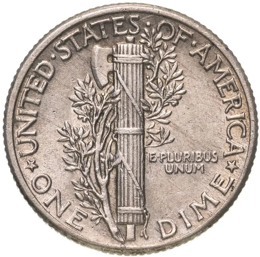 США 10 центов (дайм, one dime) 1937  Mercury Dime Без отметки монетного двора