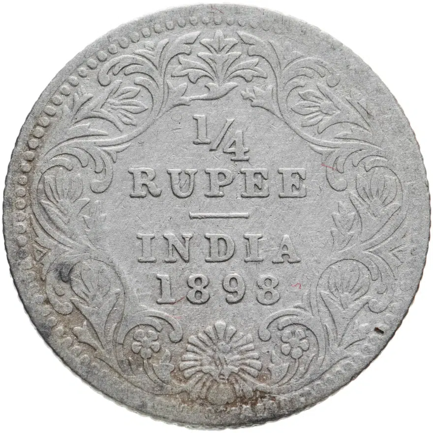 Индия (Британская) 1/4 рупии (rupee) 1898 C  знак монетного двора: "C" - Калькутта