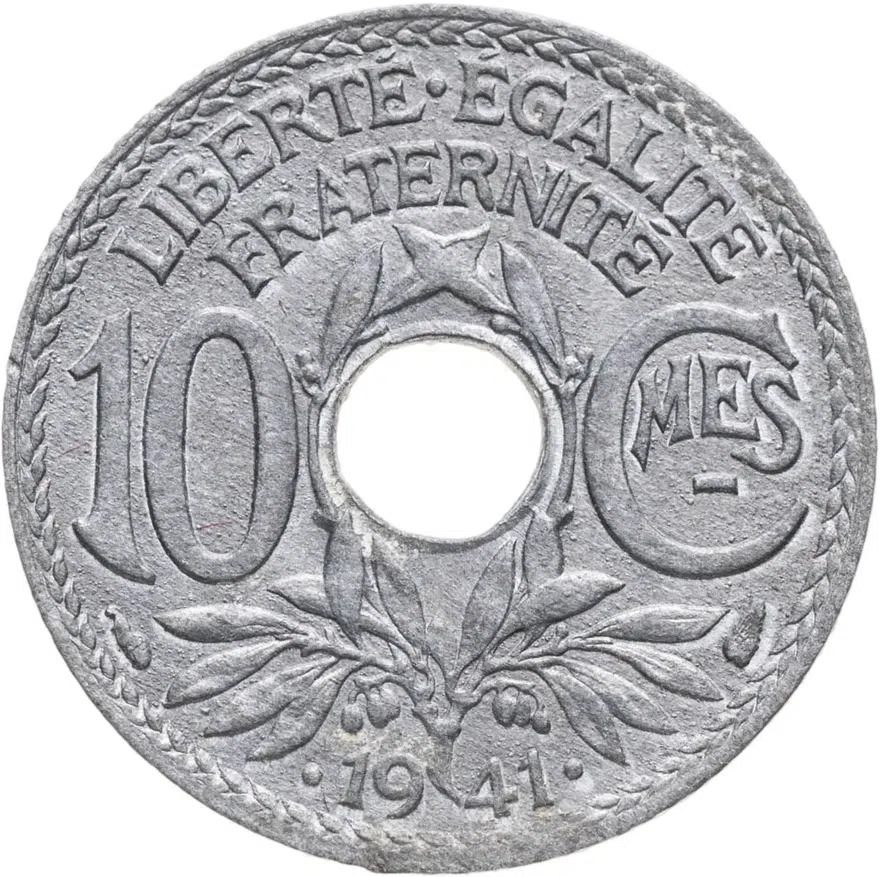 Франция 10 сантимов (centimes) 1941   Точки до и после 1941, аверс
