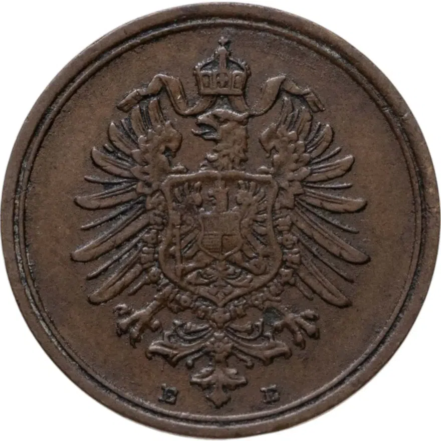 Германия 1 пфенниг (pfennig) 1886 E  знак монетного двора: "E" - Дрезден, реверс