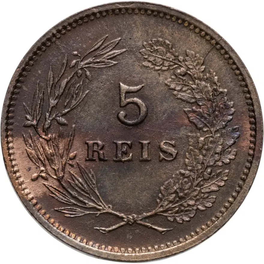 Португалия 5 реалов (рейс, reis) 1891, реверс