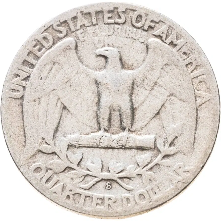 США 25 центов (квотер, 1/4 доллара, quarter dollar) 1952  Washington Quarter знак монетного двора: "S" - Сан-Франциско, реверс