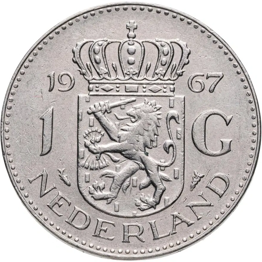 Нидерланды 1 гульден (gulden) 1967  Никель /магнетик/, аверс