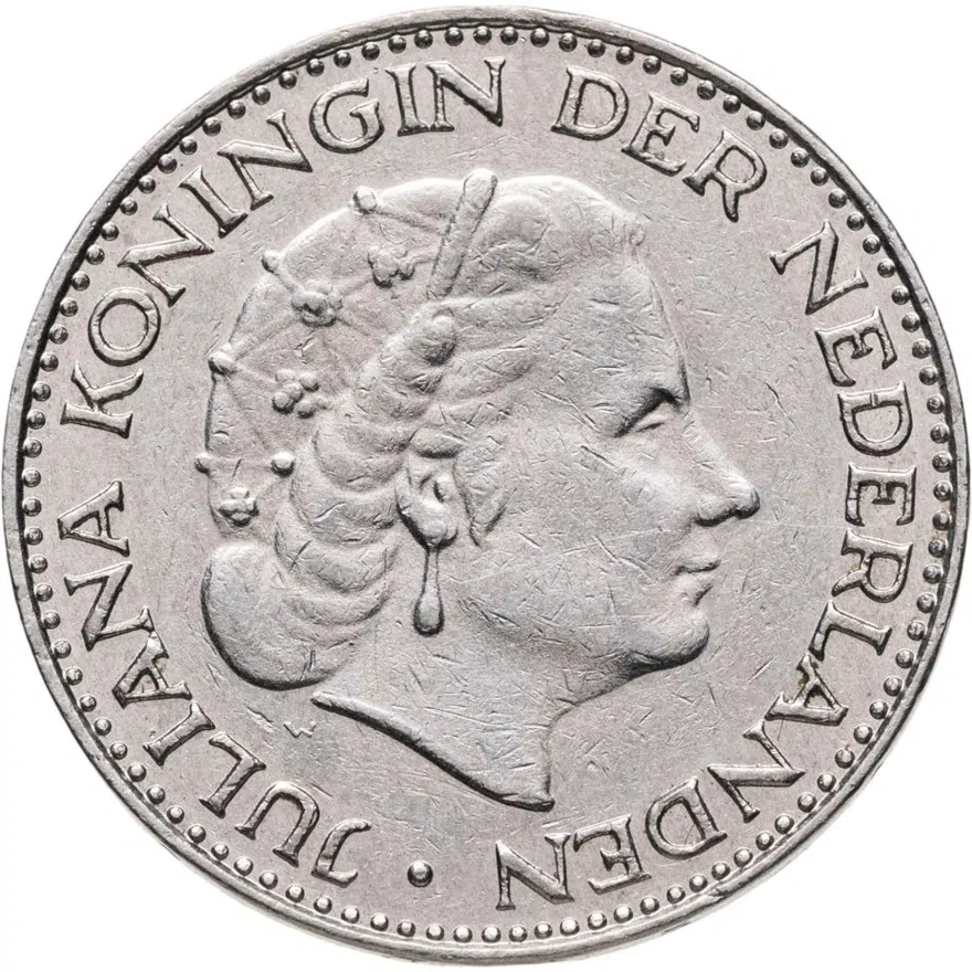 Нидерланды 1 гульден (gulden) 1967  Никель /магнетик/, реверс