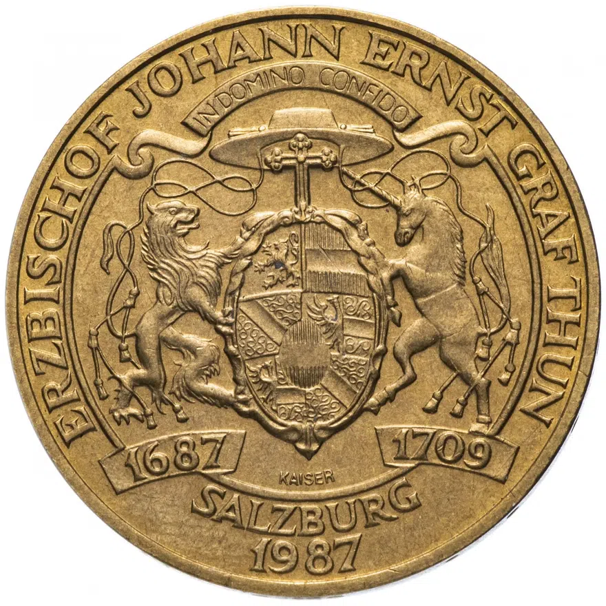 Австрия 20 шиллингов (shillings) 1987 "300 лет со дня рождения Зальцбургского Архиепископа графа Туна"
