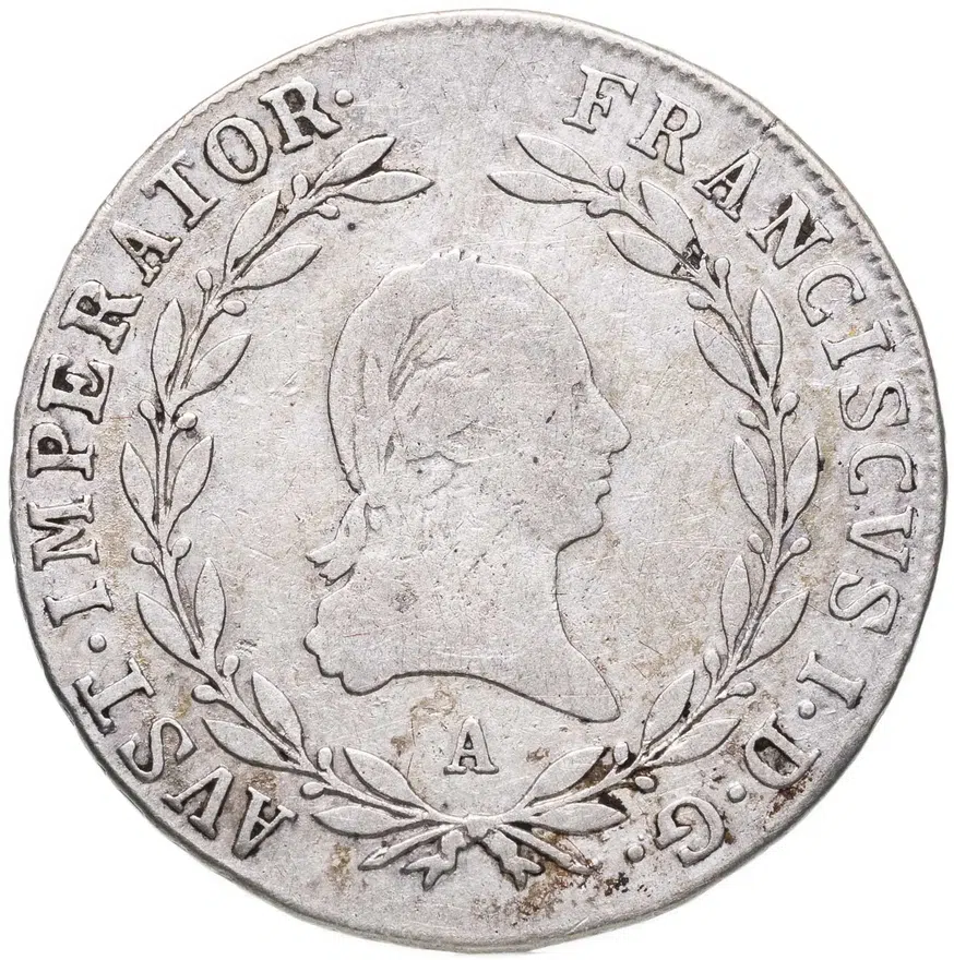 Австрия 20 крейцеров (kreuzer) 1808 A  знак монетного двора "A" - Вена