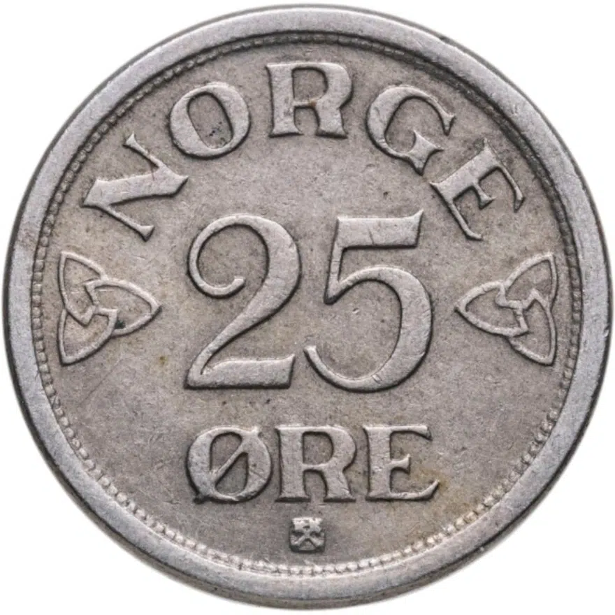Норвегия 25 эре (ore) 1952, реверс