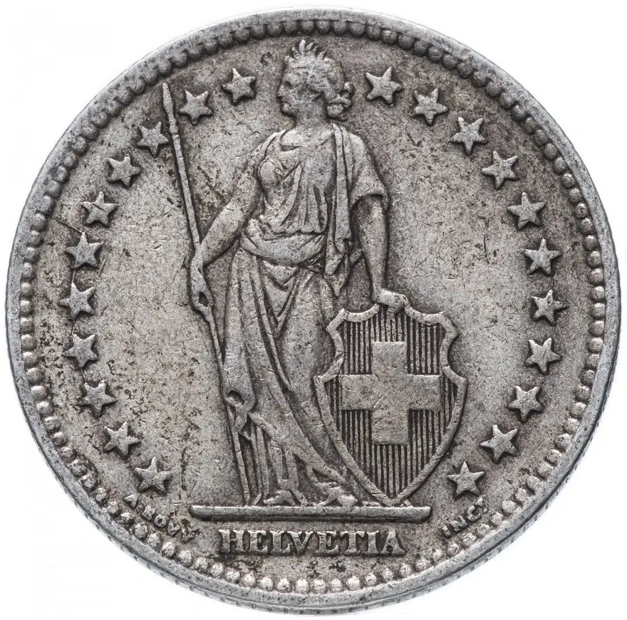Швейцария 2 франка 1945, реверс
