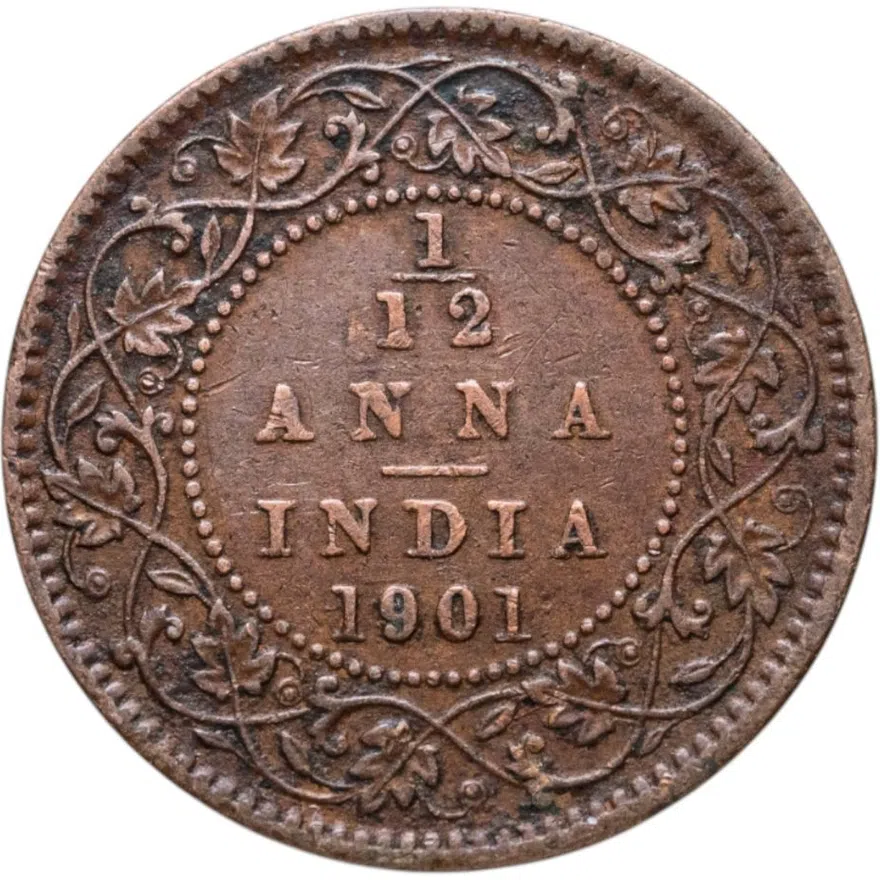 Британская Индия 1/12 анны (anna) 1901, аверс