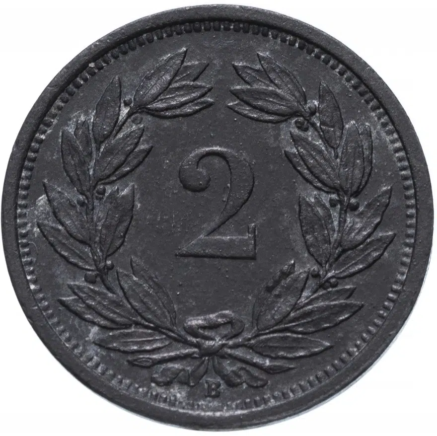 Швейцария 2 раппена (rappen) 1942, реверс