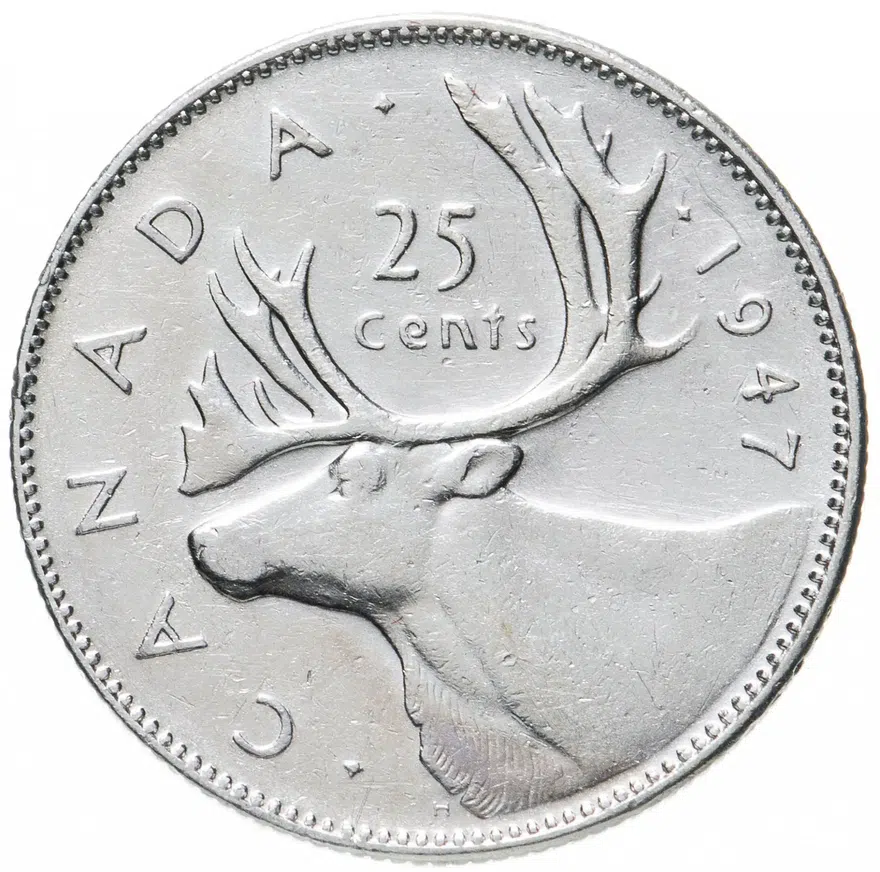 Канада 25 центов (cents) 1947 "Кленовый лист"