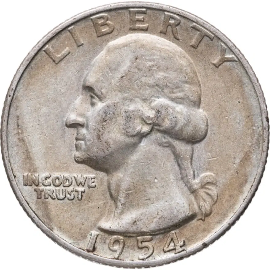 США 25 центов (квотер, 1/4 доллара, quarter dollar) 1954 D Washington Quarter знак монетного двора: "D" - Денвер
