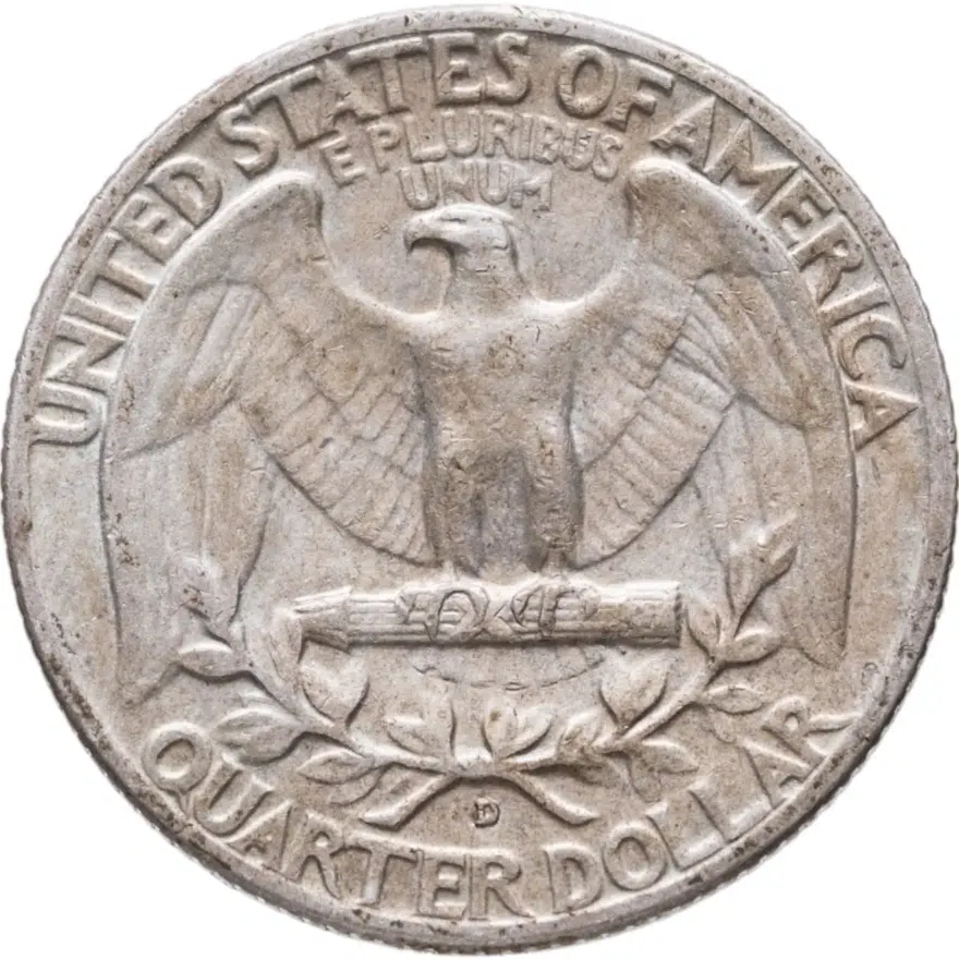 США 25 центов (квотер, 1/4 доллара, quarter dollar) 1954 D Washington Quarter знак монетного двора: "D" - Денвер, реверс