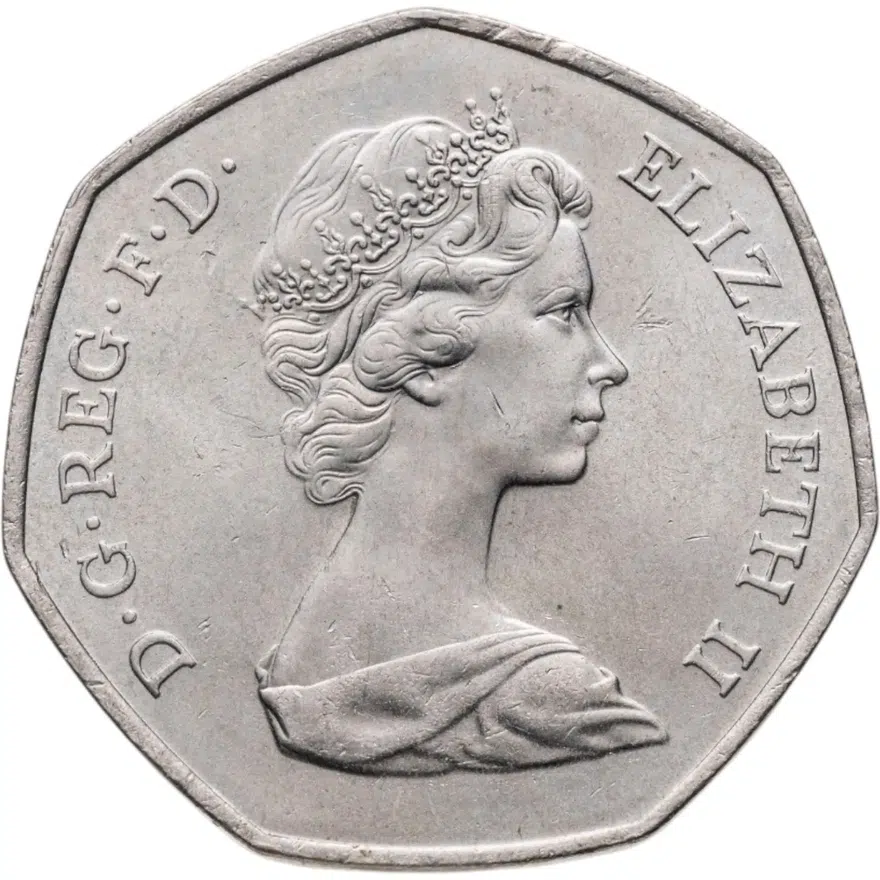 Великобритания 50 пенсов (pence) 1973  Вступление в Европейское Экономическое Сообщество