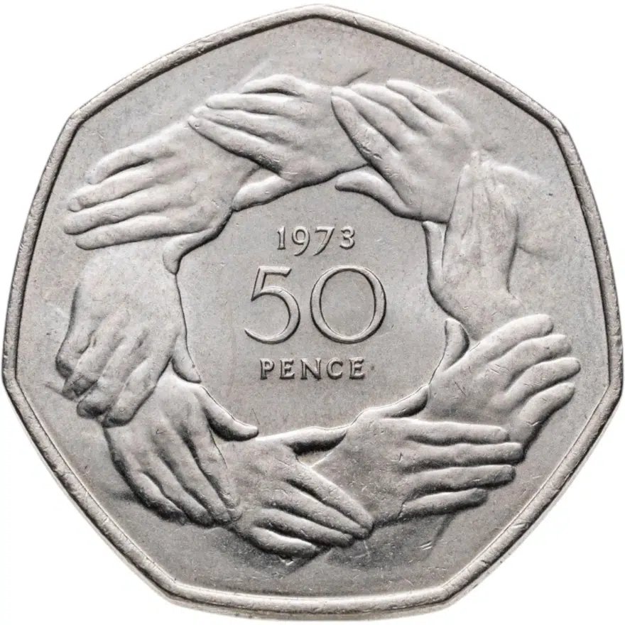 Великобритания 50 пенсов (pence) 1973  Вступление в Европейское Экономическое Сообщество, реверс