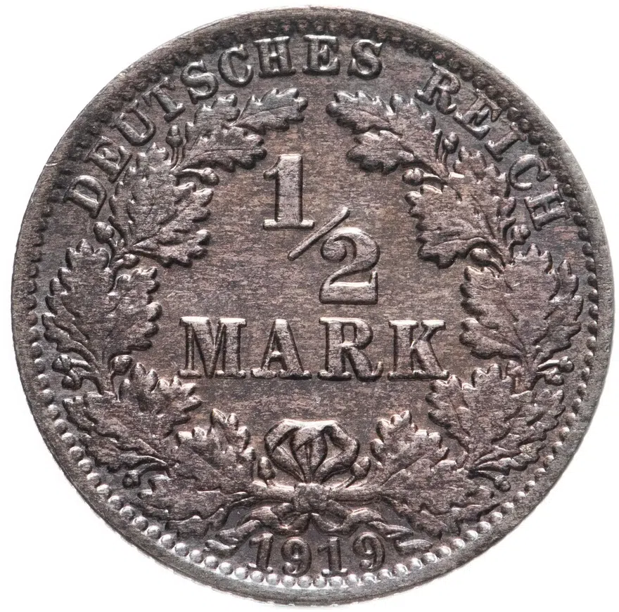 Германия (Германская Империя) 1/2 марки 1919"A"