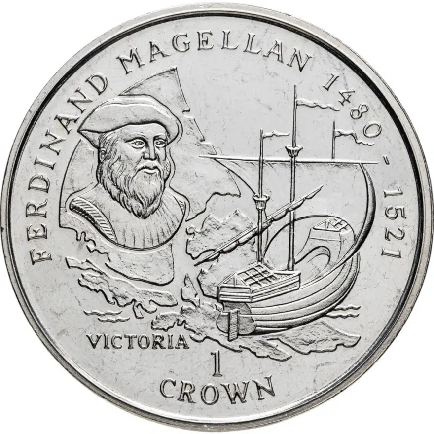 Остров Мэн 1 крона (crown) 1996 Мореплаватели - Фернан Магеллан, аверс