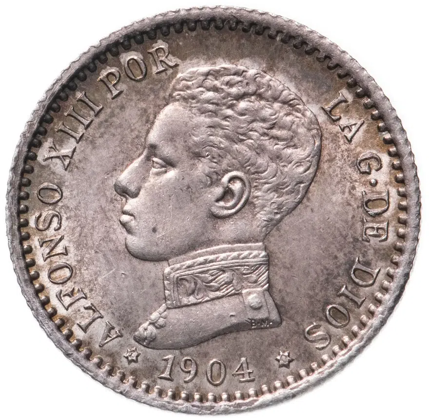 Испания 50 сентимо 1904 (1 и 0 внутри звёзд)