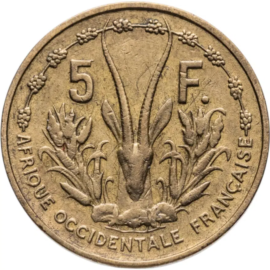 Французская Западная Африка 5 франков (francs) 1956, реверс