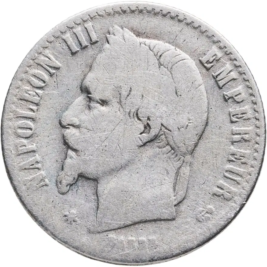 Франция 50 сантимов (centimes) 1867 A  знак монетного двора: "A" - Париж, реверс