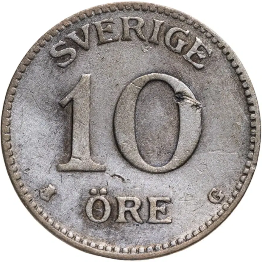 Швеция 10 эре (ore) 1934, реверс
