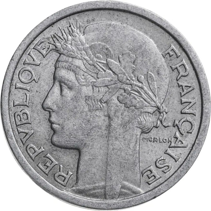 Франция 1 франк (franc) 1957 B  знак монетного двора: "B" - "Бомон-ле-Роже", аверс