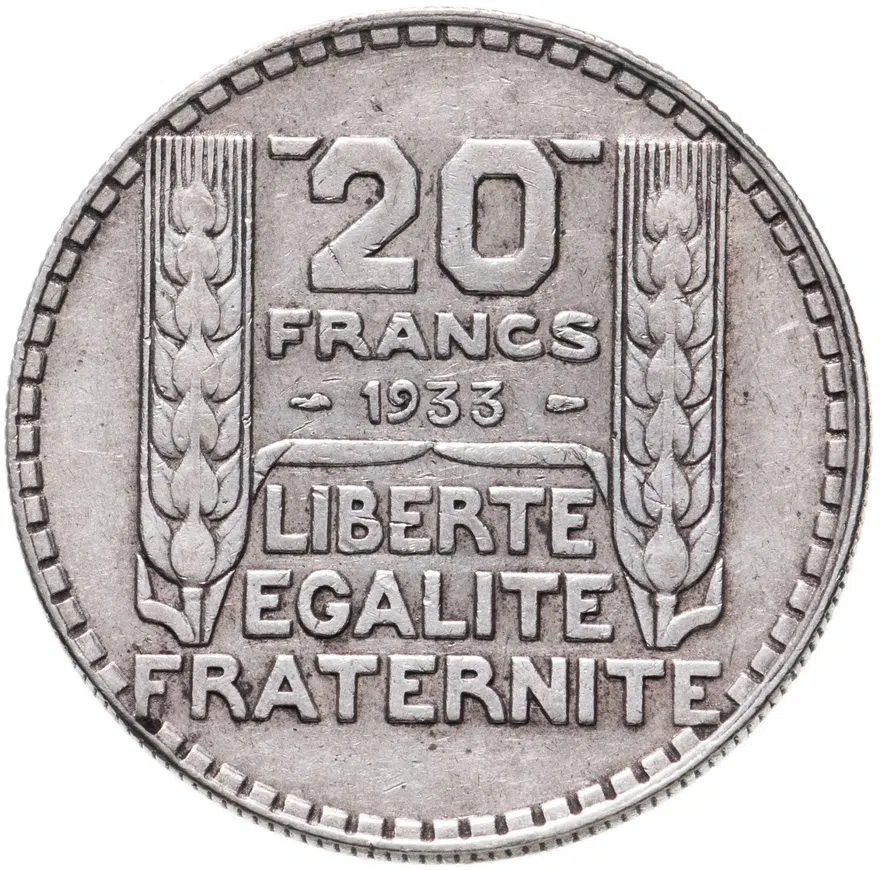 Франция 20 франков (francs) 1933, реверс