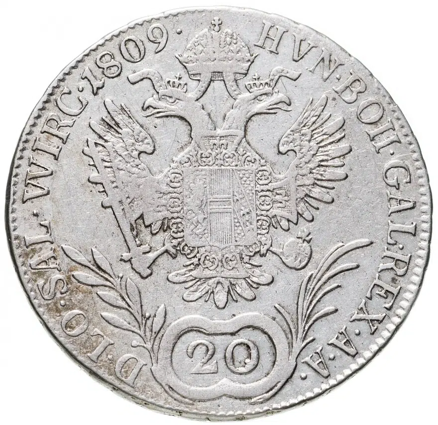 Австрия 20 крейцеров (kreuzer) 1809 знак монетного двора "D" - Зальцбург, реверс