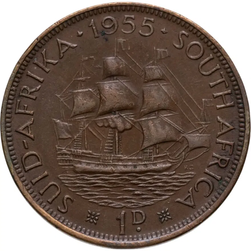ЮАР 1 пенни (penny) 1955, аверс