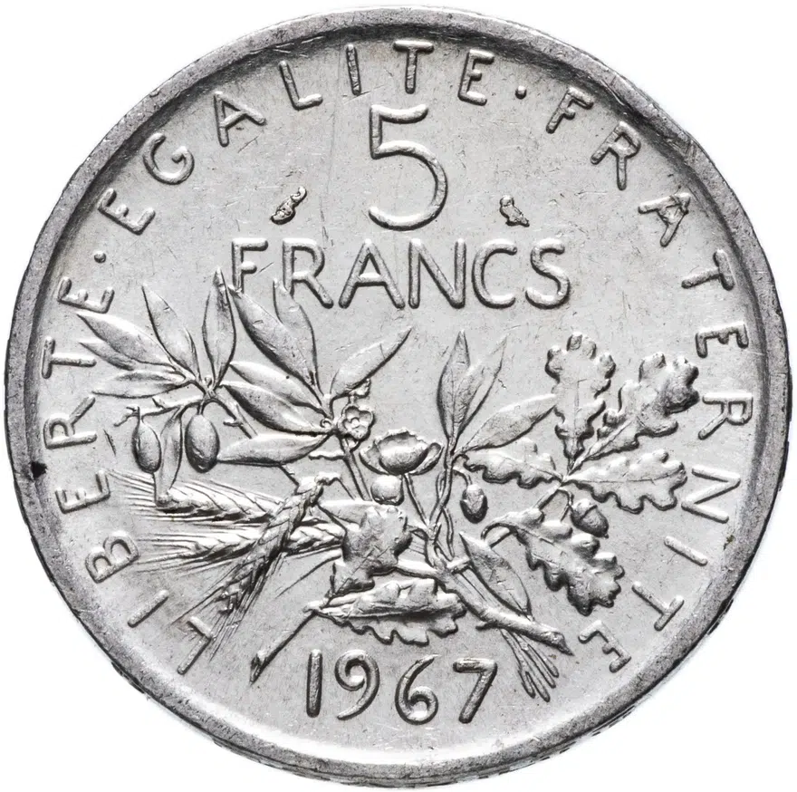 Франция 5 франков (francs) 1967, реверс